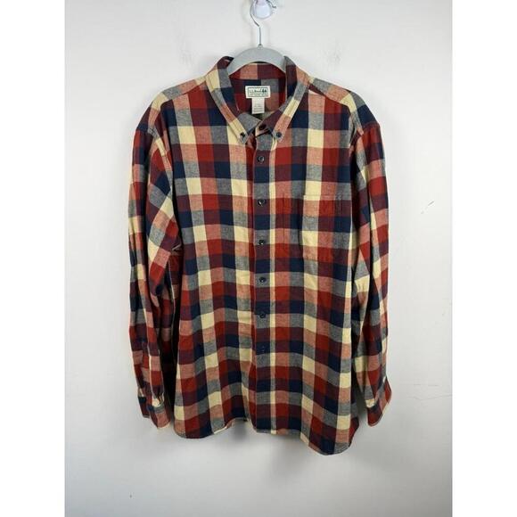 L.L. Bean Shirt Scotch Plaid Flannel Blue Red Button-Down XL - Picture 1 of 5